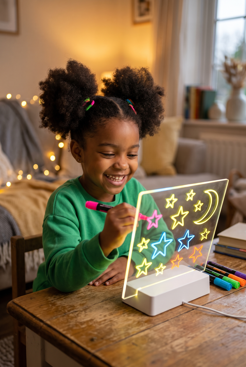 Neonio LED Işıklı Çizim ve Boyama Panosu – Stantlı, 7 Kalemli Çocuk Aktivite Seti
